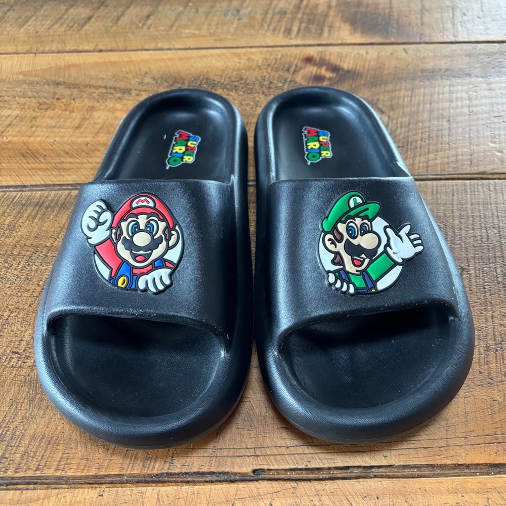 Super Mario Nintendo Mario and Luigi Mens‎ Black Slides Sandals Size 9